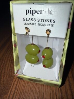 Piper K Martini Olive Glass Stone Drop Earrings